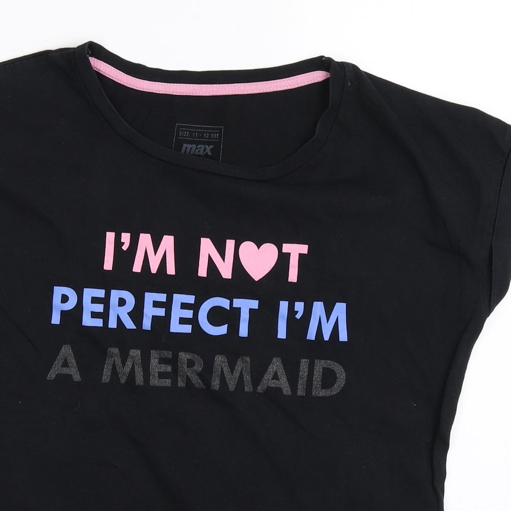 MAX Girls Black   Basic T-Shirt Size 11-12 Years  - mermaid