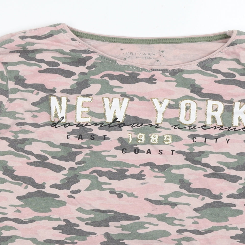 Primark Girls Pink Camouflage  Basic T-Shirt Size 12-13 Years