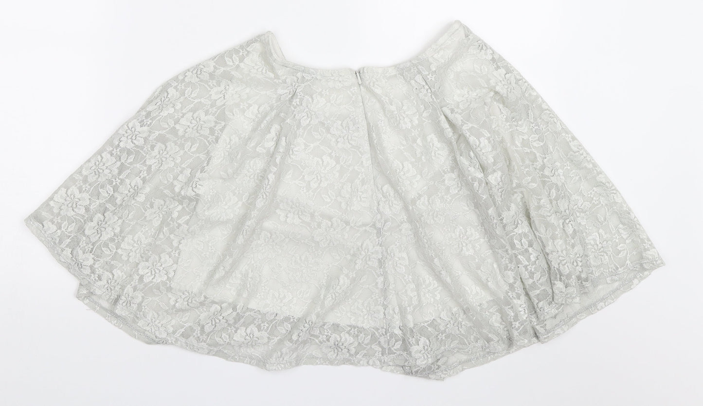 Miss Selfridge Womens Grey  Lace Skater Skirt Size 10