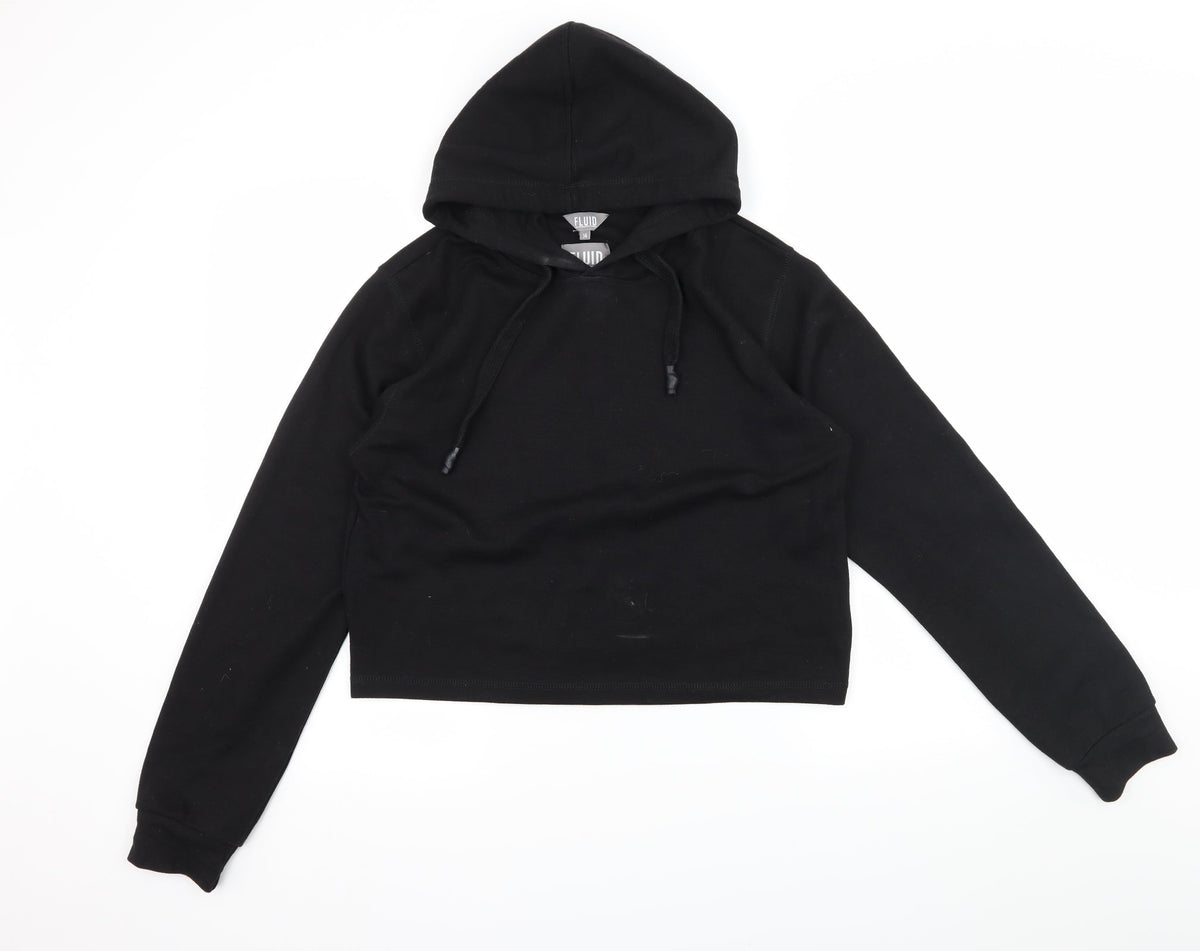 Additional front view of Fluid women’s black jersey pullover hoodie, size UK 14