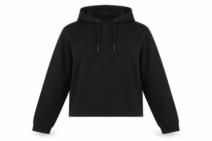 Front view of Fluid women’s black jersey pullover hoodie, size UK 14