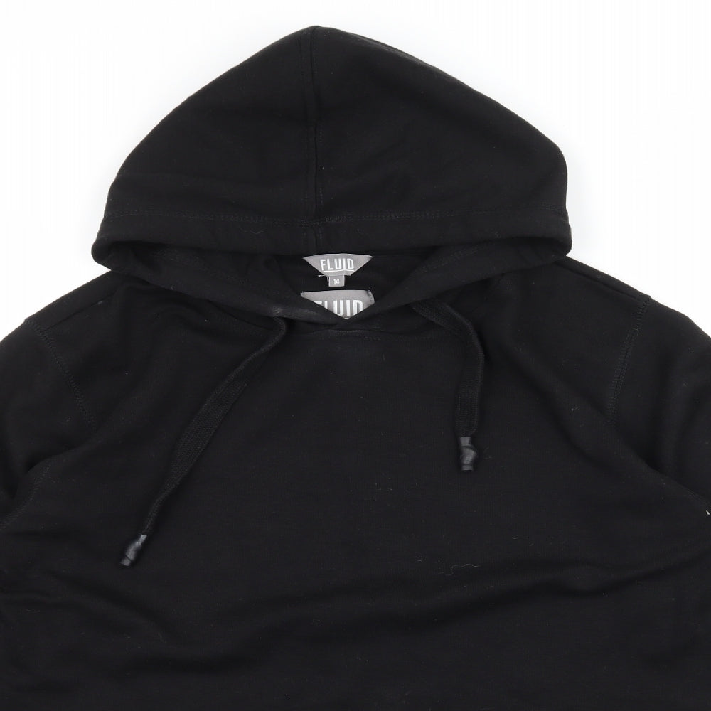 Close-up detail of Fluid women’s black jersey pullover hoodie, size UK 14