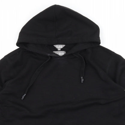 Close-up detail of Fluid women’s black jersey pullover hoodie, size UK 14