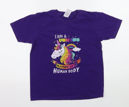 Gilan Girls Purple  Jersey Basic T-Shirt Size L  - I am A Unicorn