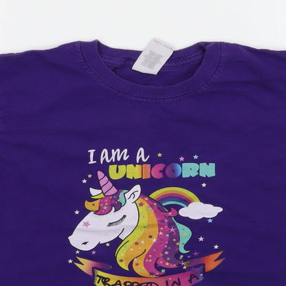 Gilan Girls Purple  Jersey Basic T-Shirt Size L  - I am A Unicorn