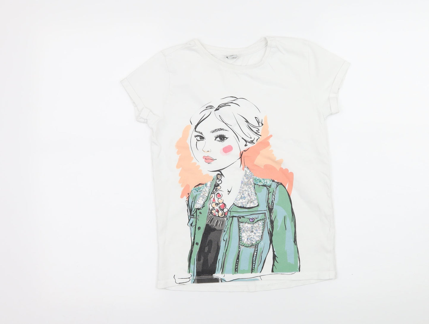 TU Girls White  Jersey Basic T-Shirt Size 10 Years  - Girl
