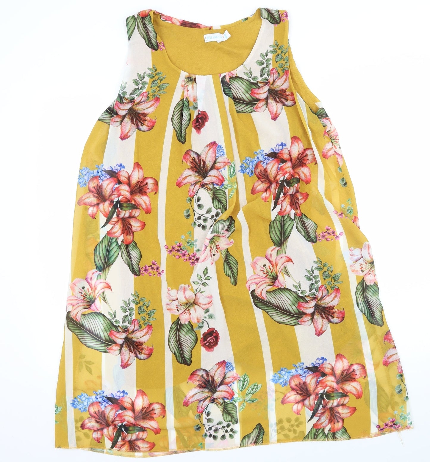 Blue Vanilla Womens Yellow Floral Chiffon A-Line  Size S