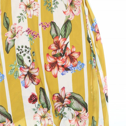 Blue Vanilla Womens Yellow Floral Chiffon A-Line  Size S