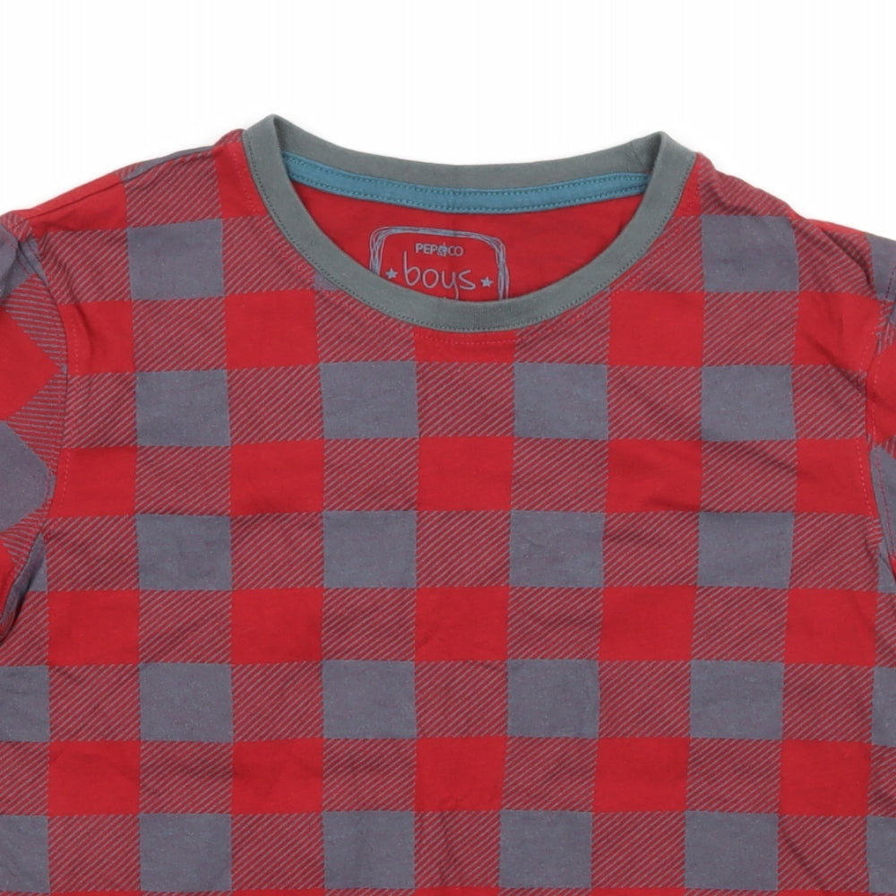 PEP & CO Boys Red Check Jersey Basic T-Shirt Size 9-10 Years