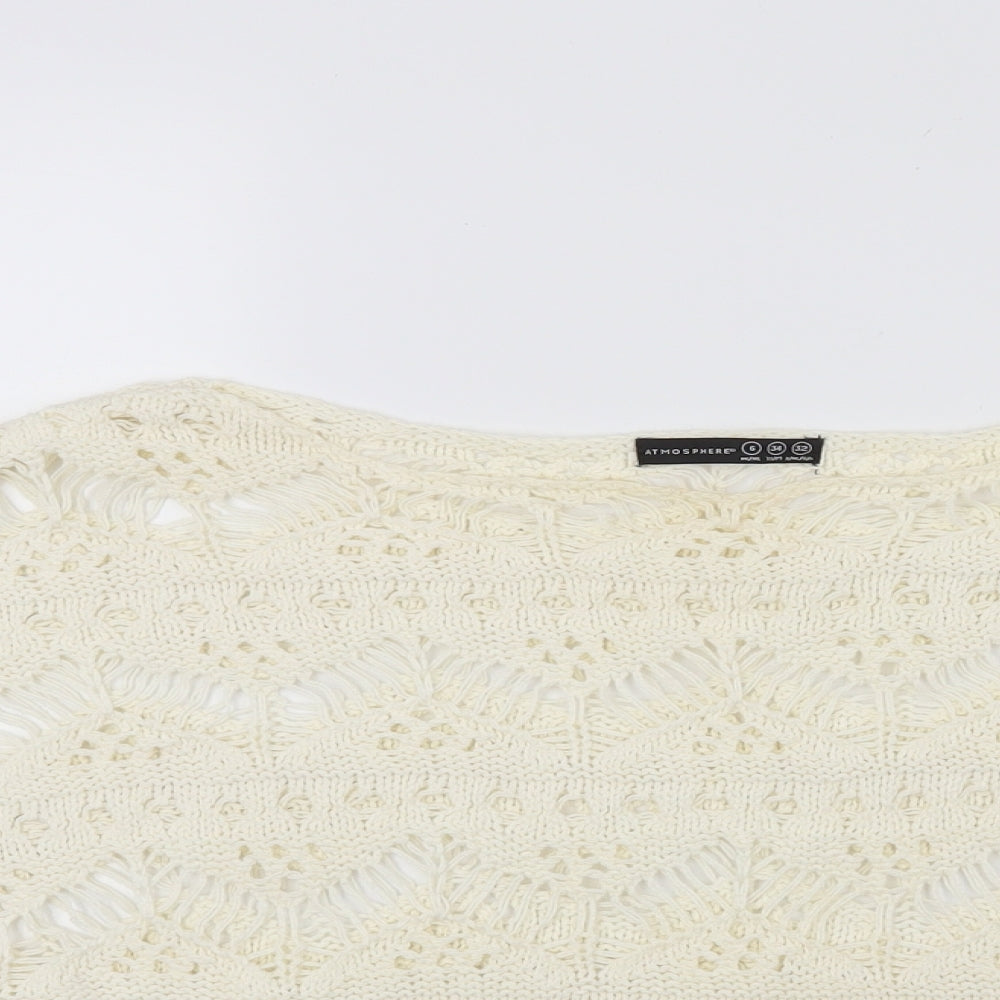 Close-up detail of Atmosphere women’s white knit jumper, size UK 6