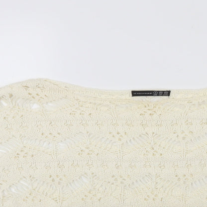 Close-up detail of Atmosphere women’s white knit jumper, size UK 6