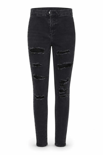 Front view of Topshop women’s black denim skinny jeans, size UK 25, in, 26-inch leg