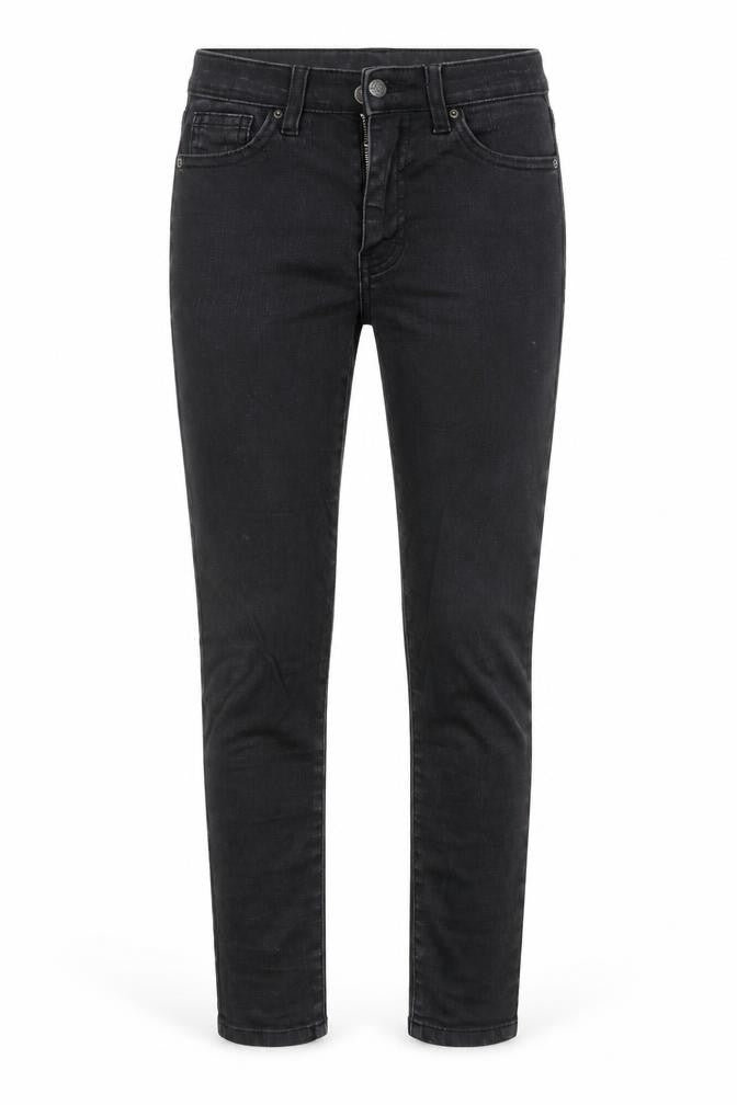 Front view of Topshop women’s black denim skinny jeans, size UK 25, in, 23-inch leg