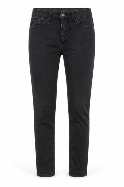 Front view of Topshop women’s black denim skinny jeans, size UK 25, in, 23-inch leg