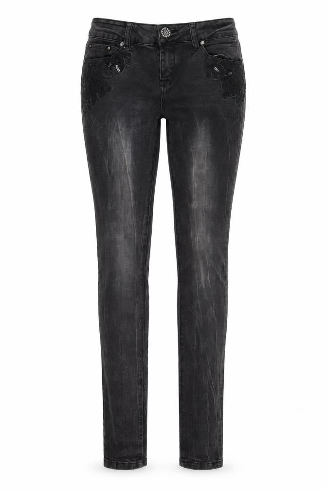 Front view of Yes Yes women’s black denim skinny jeans, size UK 12, 30-inch leg