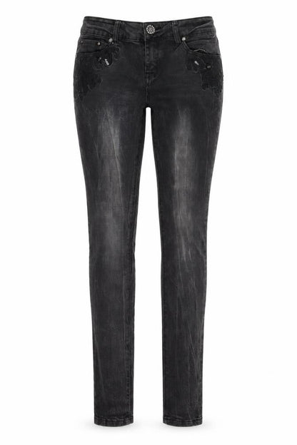 Front view of Yes Yes women’s black denim skinny jeans, size UK 12, 30-inch leg