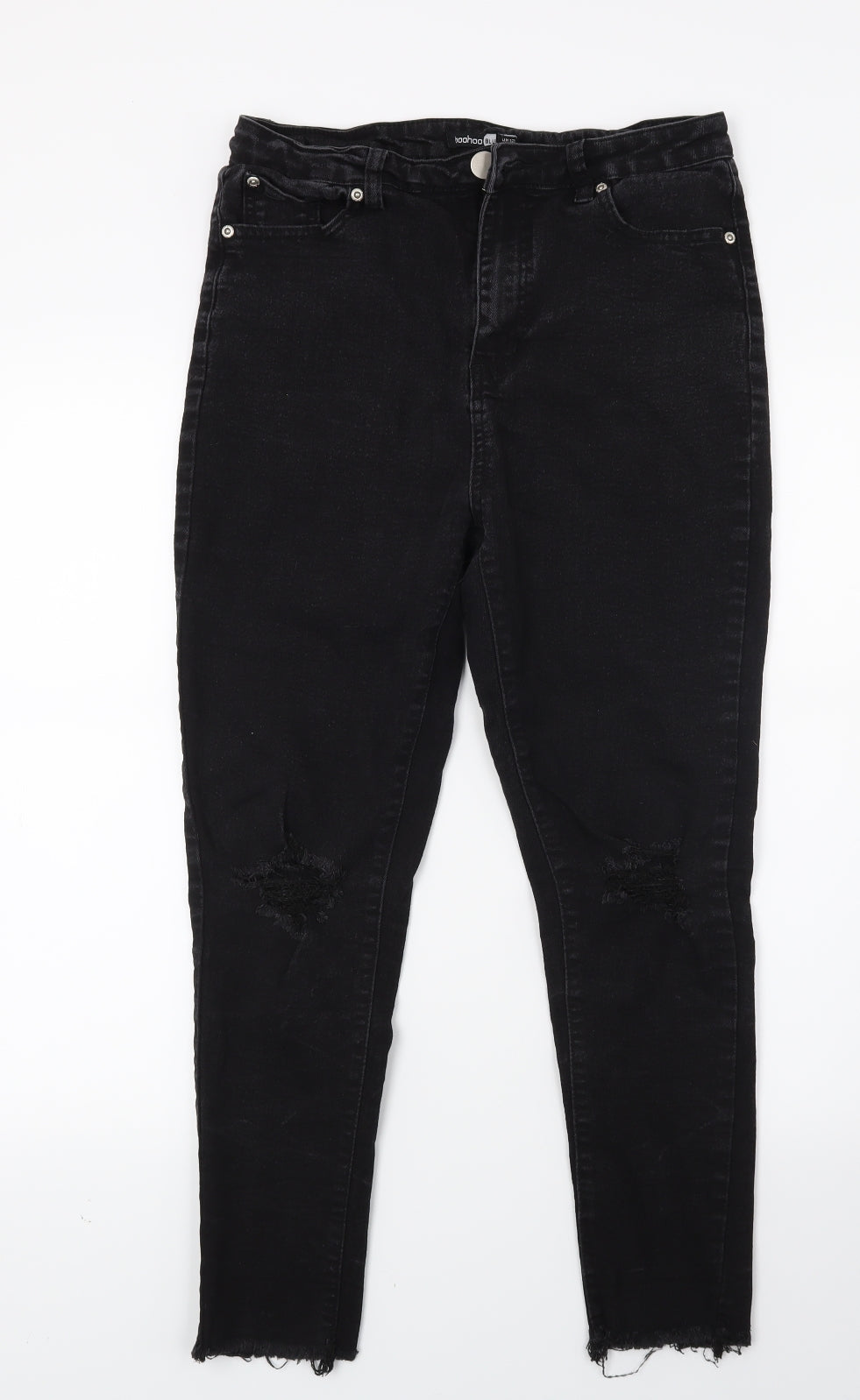 Boohoo Womens Black  Denim Skinny Jeans Size 12 L23 in