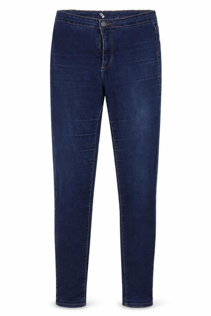 Front view of Primark women’s blue denim skinny jeans, size UK 27, in, 26-inch leg