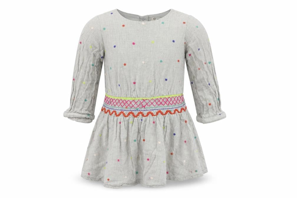 Front view of Next girls’ grey polka dot a-line, size 12, months
