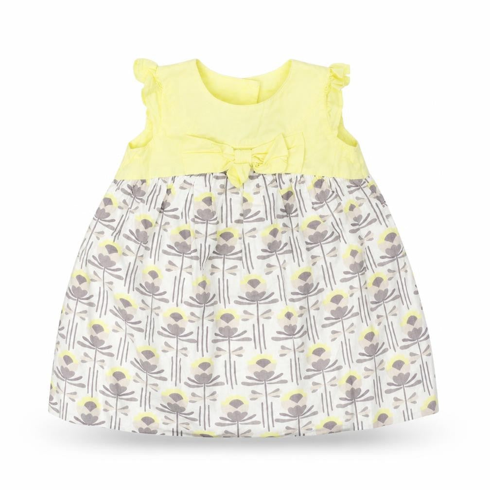 Front view of Next girls’ yellow a-line, size 9-12, months