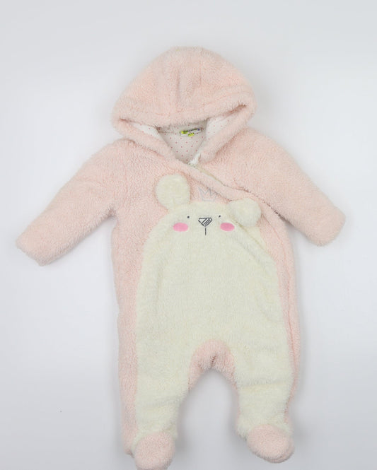 Front view of Hullabaloo girls’ pink babygrow one-piece, size 3-6, months
