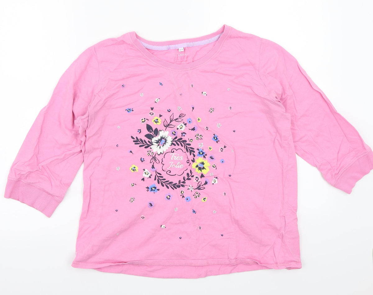 Front view of lounge & sleep women’s pink floral basic t-shirt, size UK 12