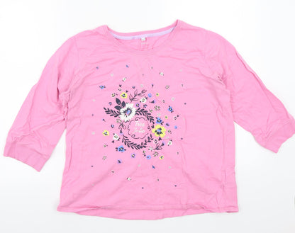 Front view of lounge & sleep women’s pink floral basic t-shirt, size UK 12