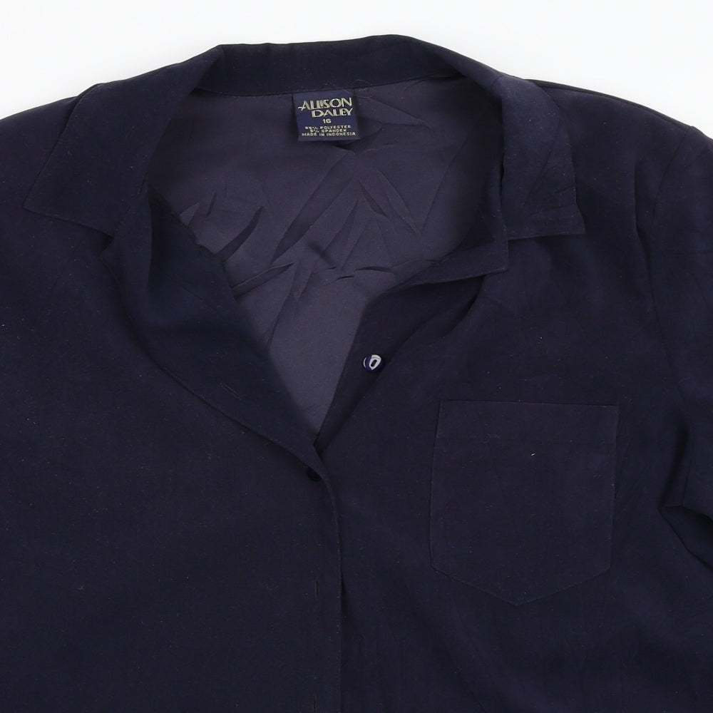 Close-up detail of Allison Daley women’s blue basic button-up, size UK 16