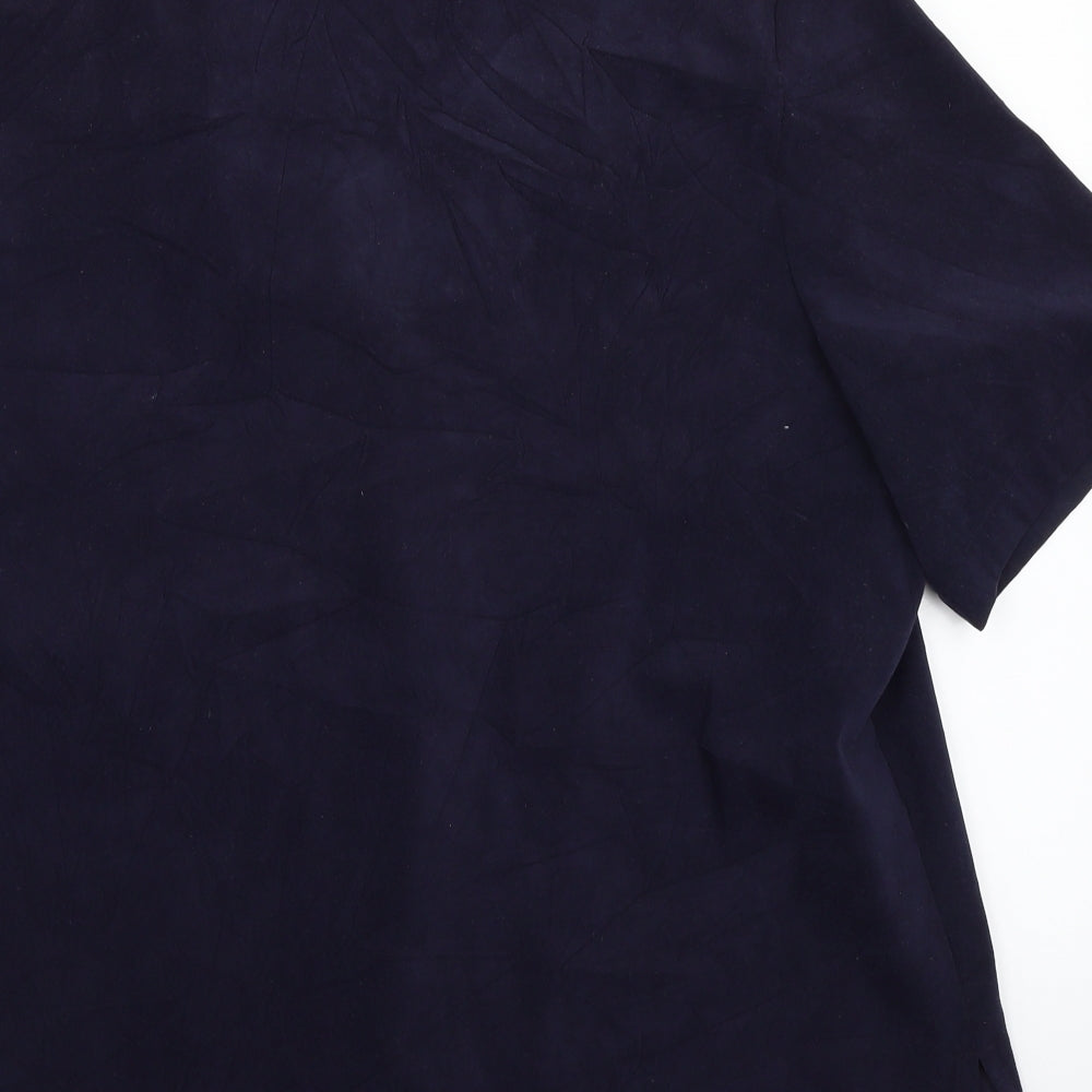 Brand and care label for Allison Daley women’s blue basic button-up, size UK 16