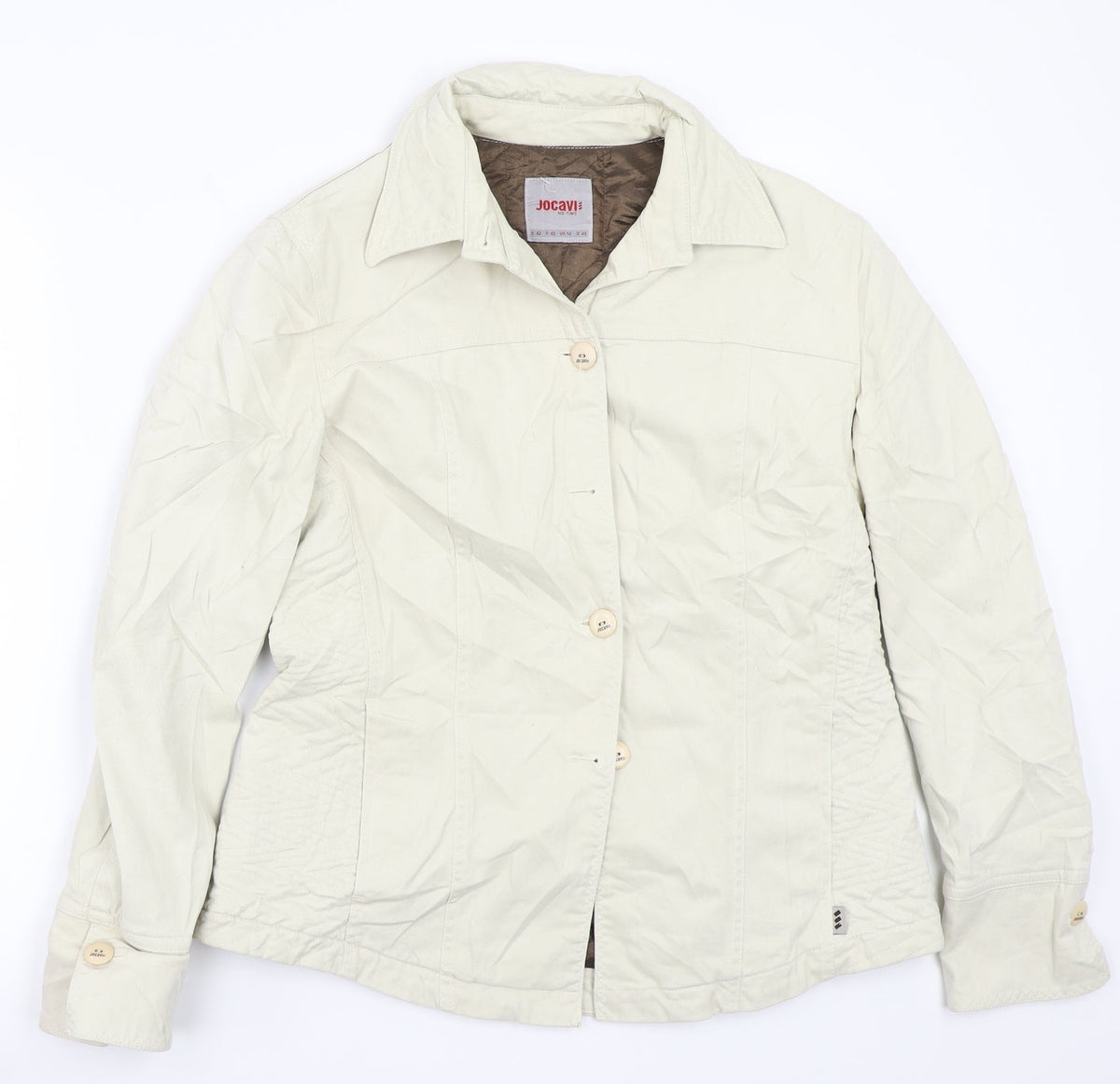 Additional front view of Jocavis women’s beige jacket coat, size UK 14