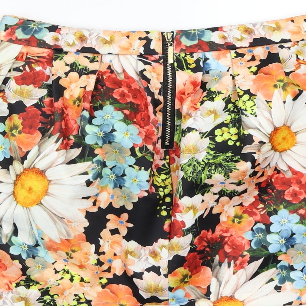 Danity Womens Black Floral  A-Line Skirt Size S