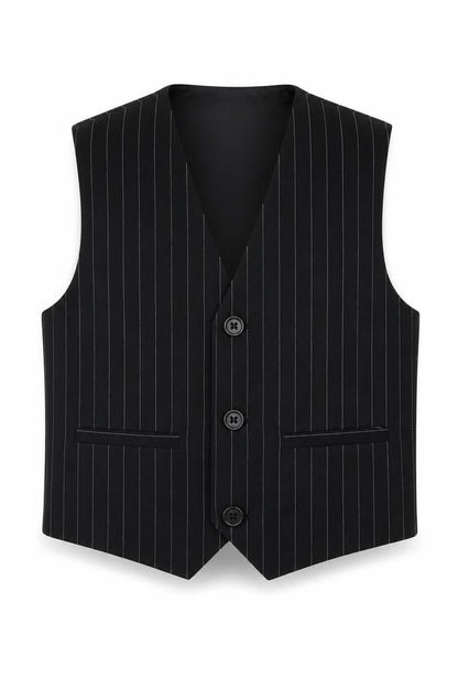 Front view of EST boys’ black striped jacket waistcoat, size 3, years
