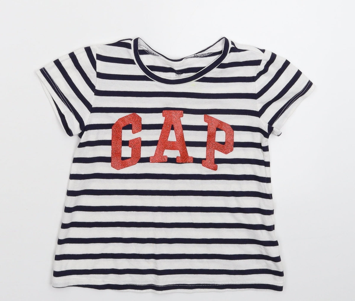 Additional front view of Gap girls’ white striped basic t-shirt, size 4, years