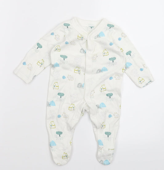 Front view of Marks & Spencer Baby White Babygrow One-Piece, size 0-3, Months