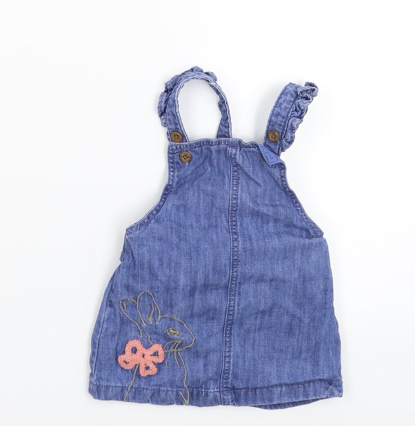Marks and Spencer Girls Blue  Denim Pinafore/Dungaree Dress  Size 3-6 Months