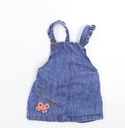 Marks and Spencer Girls Blue  Denim Pinafore/Dungaree Dress  Size 3-6 Months