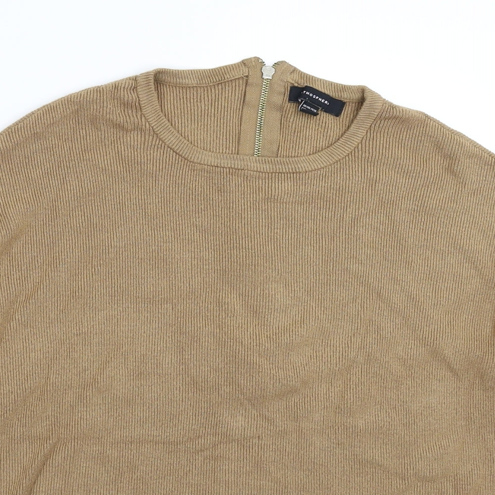 Close-up detail of Atmosphere women’s brown knit jumper, size UK 16