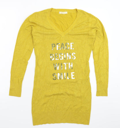 Additional front view of Whoo women’s yellow knit jumper, size UK 10