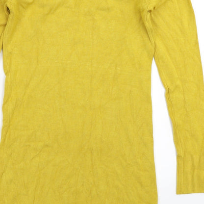 Brand and care label for Whoo women’s yellow knit jumper, size UK 10