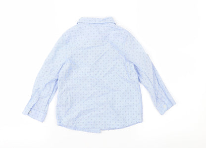 Back view of Zara boys’ blue geometric basic button-up, size 2-3, years