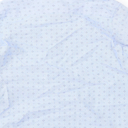 Brand and care label for Zara boys’ blue geometric basic button-up, size 2-3, years