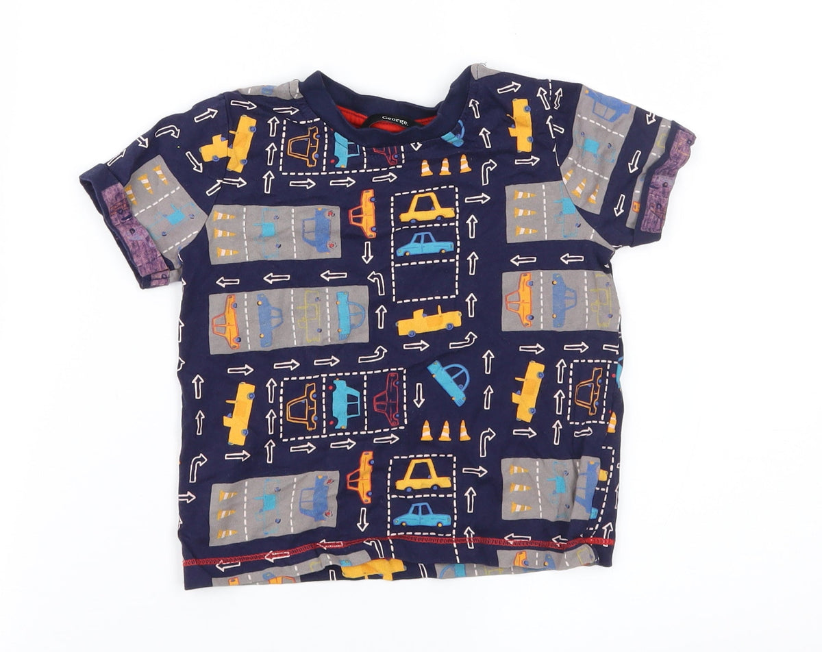 Front view of George boys’ blue geometric basic t-shirt, size 18-24, months