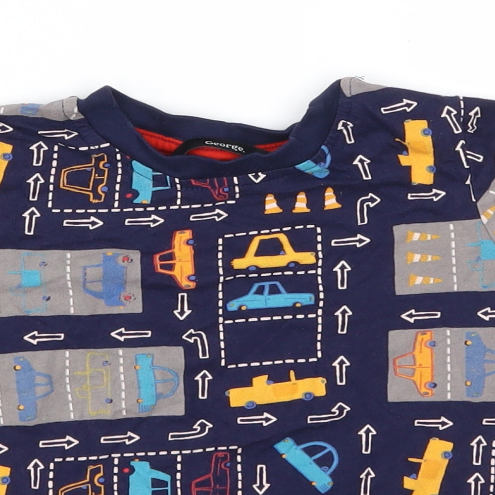 Close-up detail of George boys’ blue geometric basic t-shirt, size 18-24, months