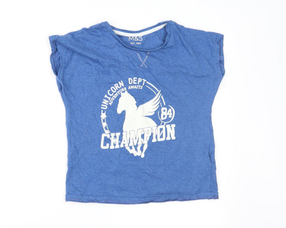 Marks and Spencer Girls Blue   Basic T-Shirt Size 8-9 Years