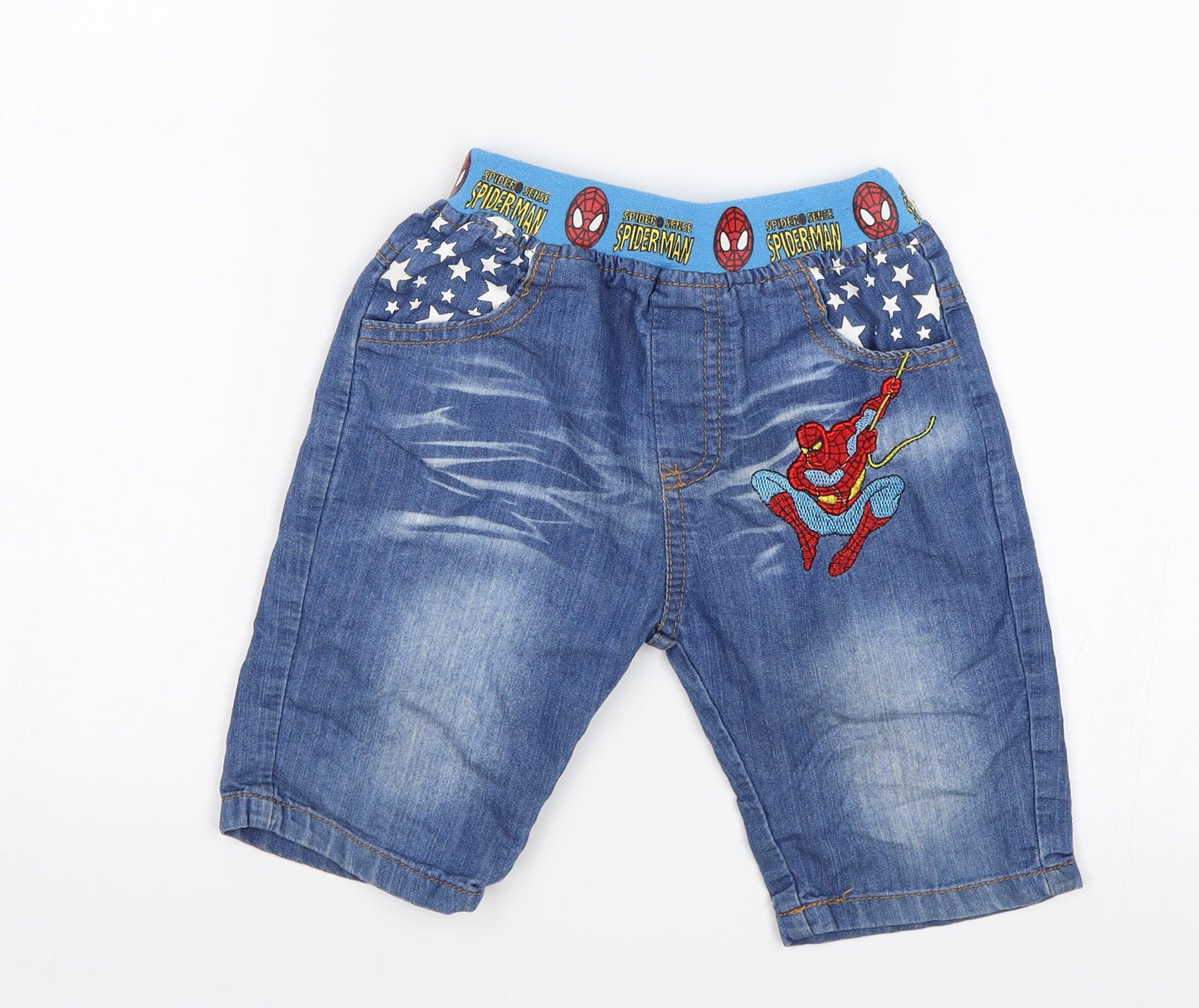 Preworn Boys Blue   Cropped Jeans Size 9 Months - Spiderman
