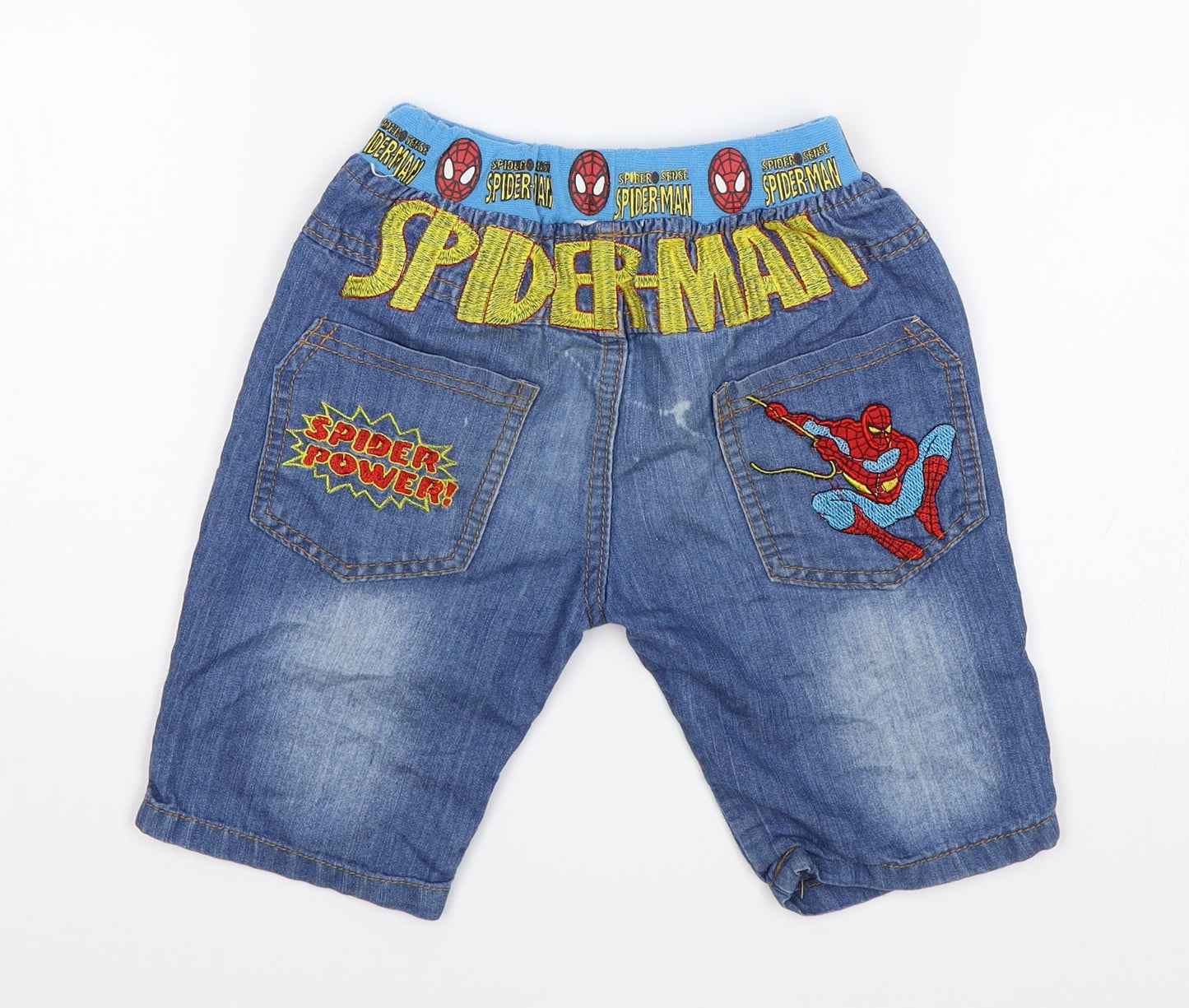 Preworn Boys Blue   Cropped Jeans Size 9 Months - Spiderman