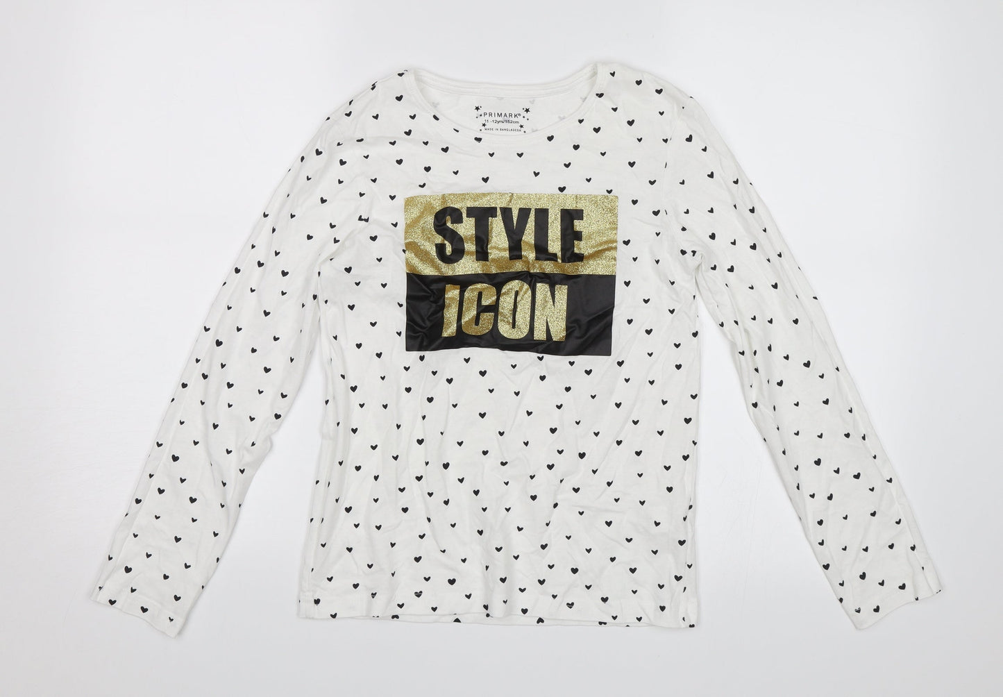 Primark Girls White Polka Dot  Jersey T-Shirt Size 11-12 Years  - Style Icon
