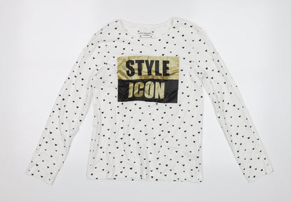 Primark Girls White Polka Dot  Jersey T-Shirt Size 11-12 Years  - Style Icon