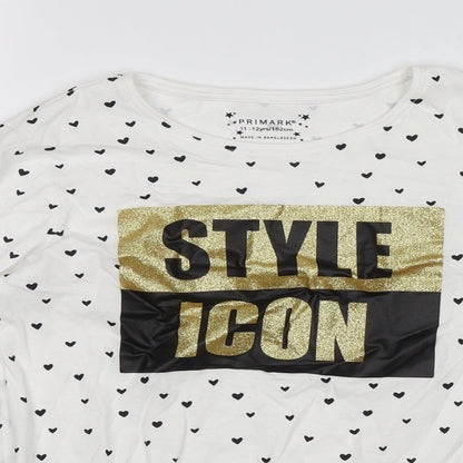Primark Girls White Polka Dot  Jersey T-Shirt Size 11-12 Years  - Style Icon