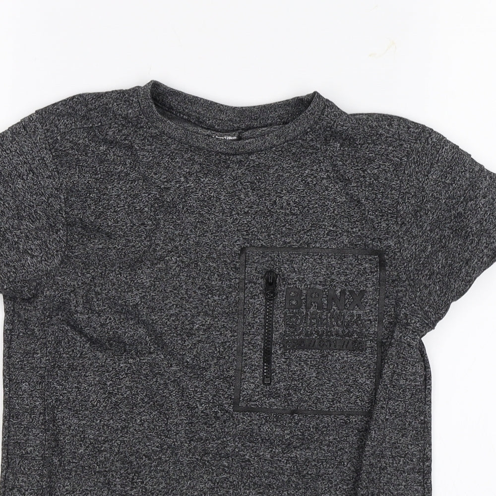 Close-up detail of Primark boys’ grey basic t-shirt, size 7-8, years